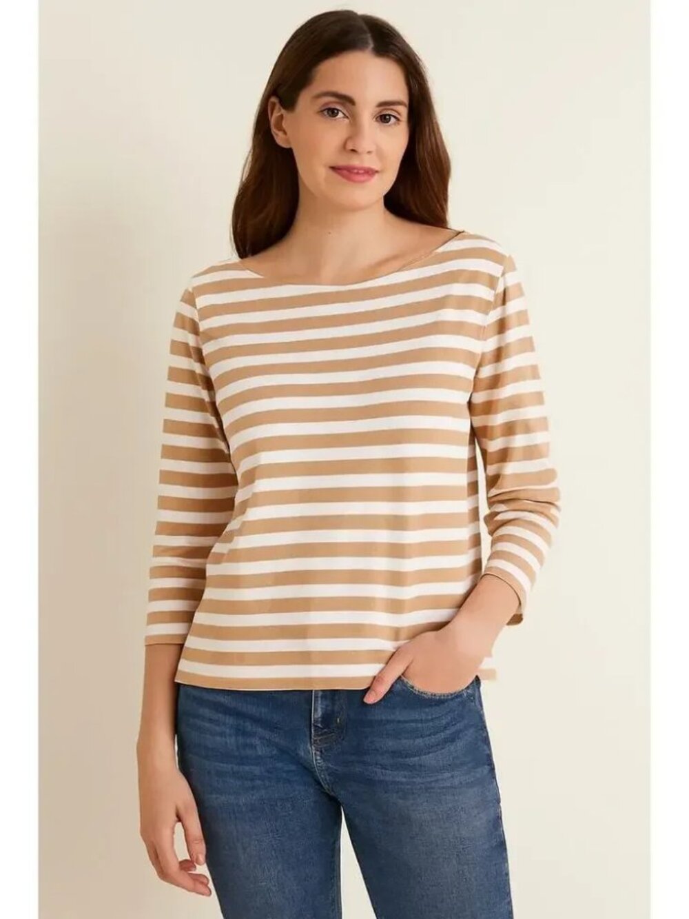 J. CREW 3/4 Sleeve Boatneck Striped Shirt, 100% Heavyweight Cotton, Size Medium